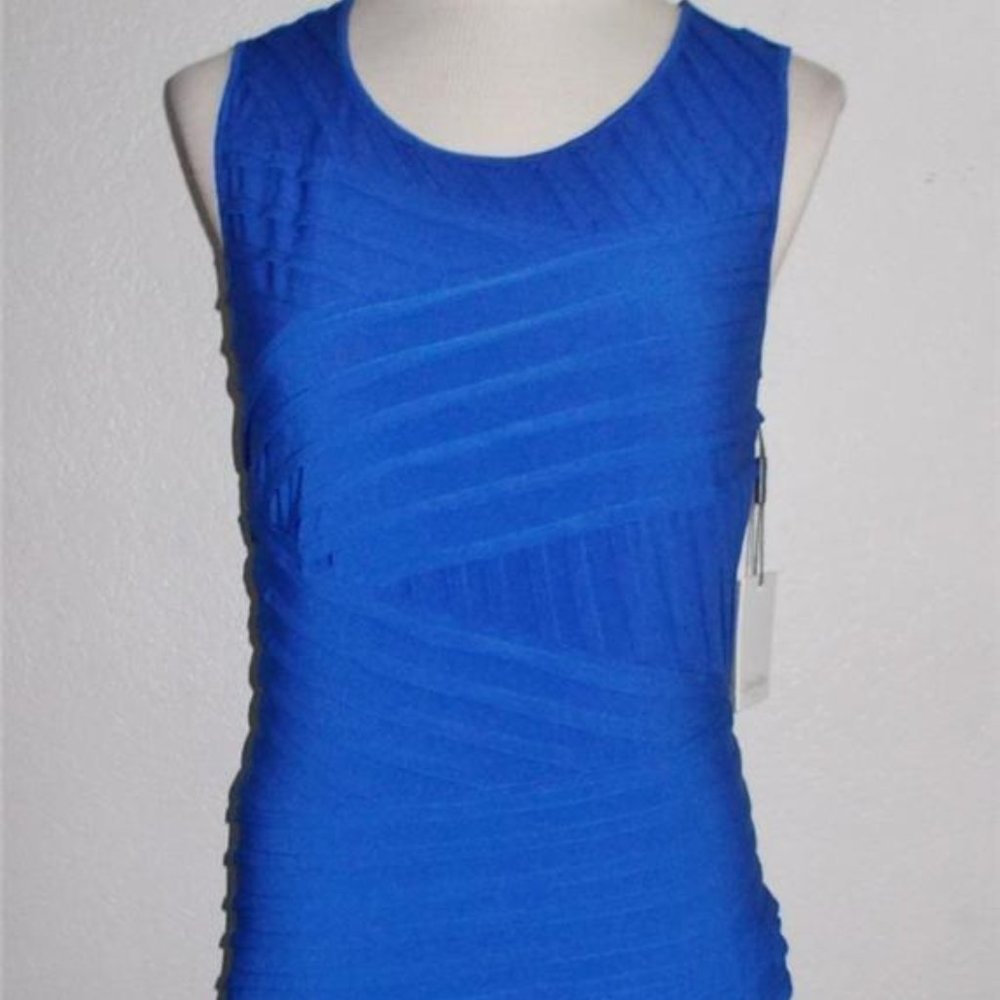 CK CALVIN KLEIN MS SIZE 10 ATLANTIS BLUE CRISSCROSS LAYERING FASHION TANK DRESS